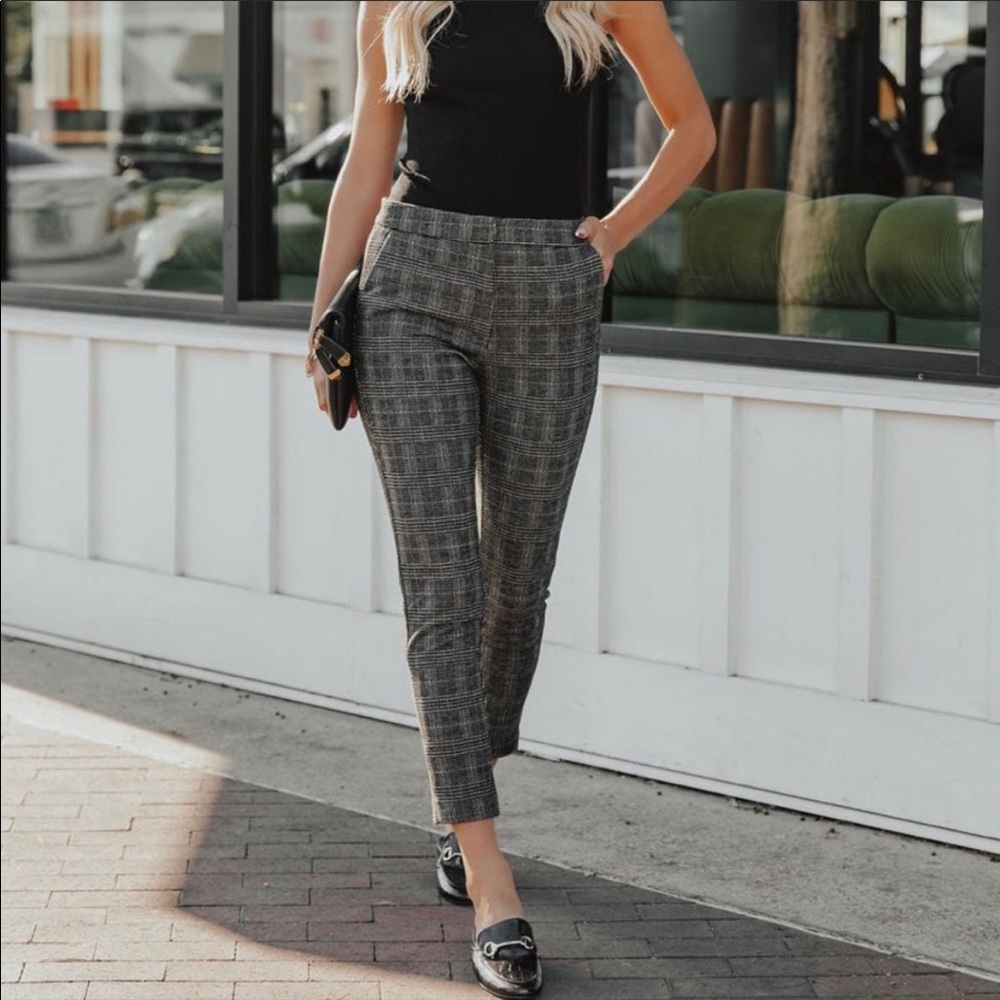 Raider Pocketed High Rise Plaid Trousers